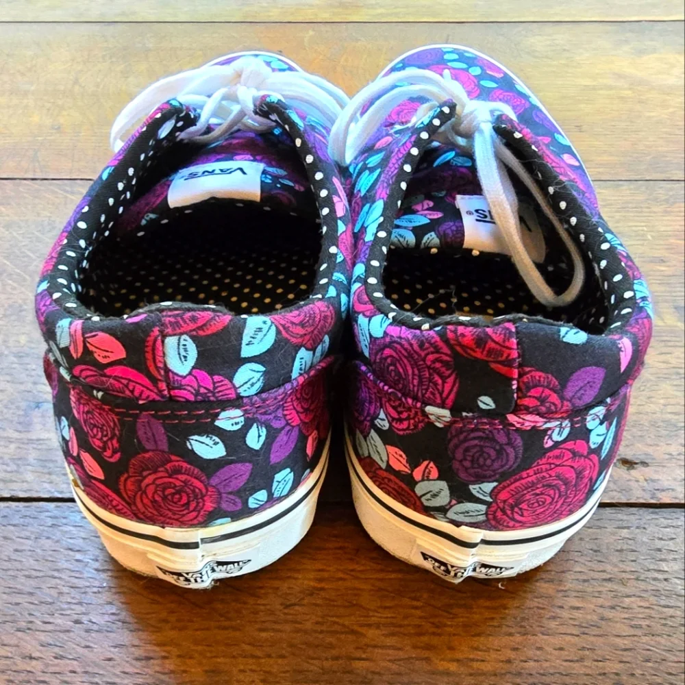Vans Black Canvas Sneakers with Pink and Teal Floral Design - Picture 3 of 6